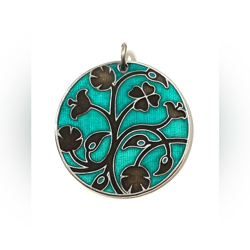 Silver Tone Enamel Large Medallion Pendant